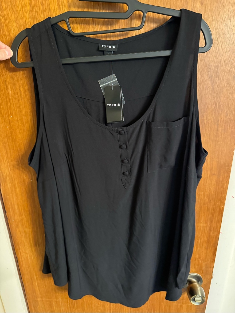 New With Tags, torrid Black Henley Tank w/ Front Pocket & 4 Functional Buttons